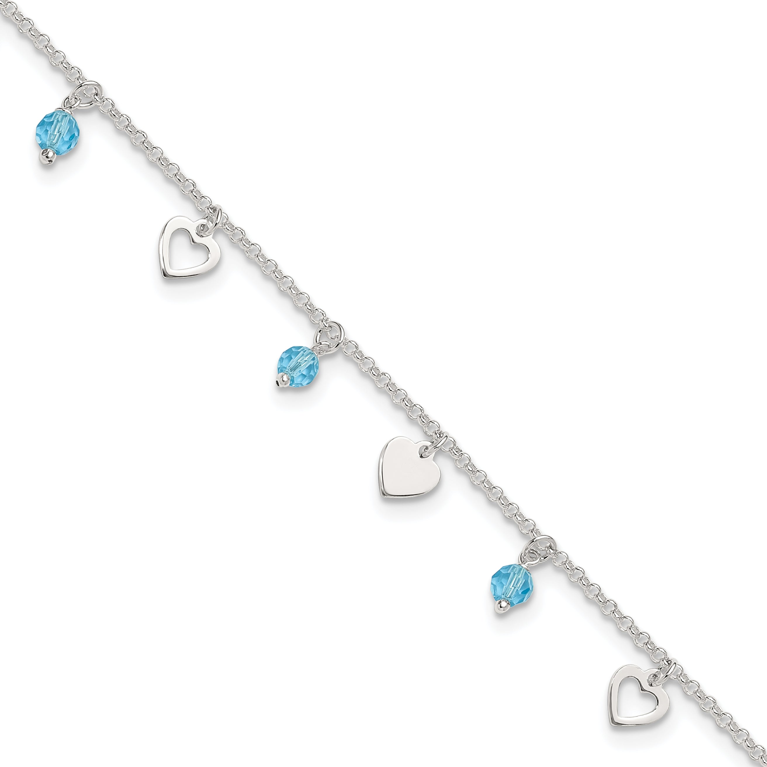 Sterlingsilber 9 Zoll Herz und Blau Glas Plus1in Verlängerung. Fußkettchen