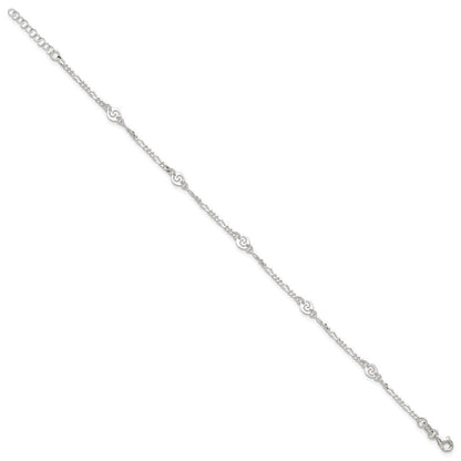 Sterlingsilber Poliert Wirbel Plättchen 9 Zoll Plus 1 Zoll Verlängerung. Fußkettchen