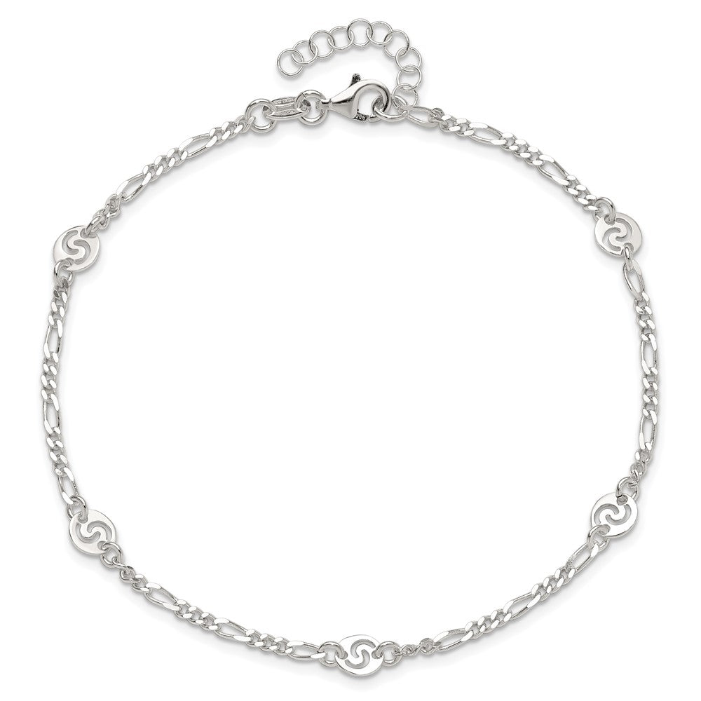 Sterlingsilber Poliert Wirbel Plättchen 9 Zoll Plus 1 Zoll Verlängerung. Fußkettchen