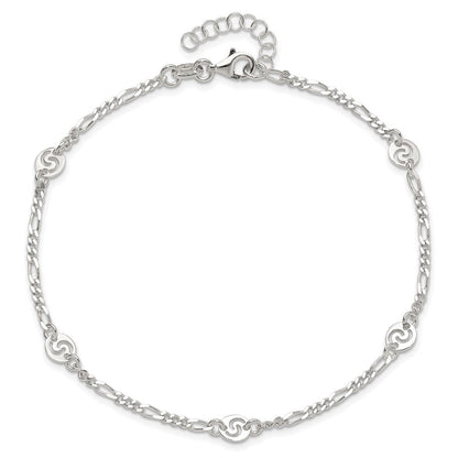 Sterlingsilber Poliert Wirbel Plättchen 9 Zoll Plus 1 Zoll Verlängerung. Fußkettchen