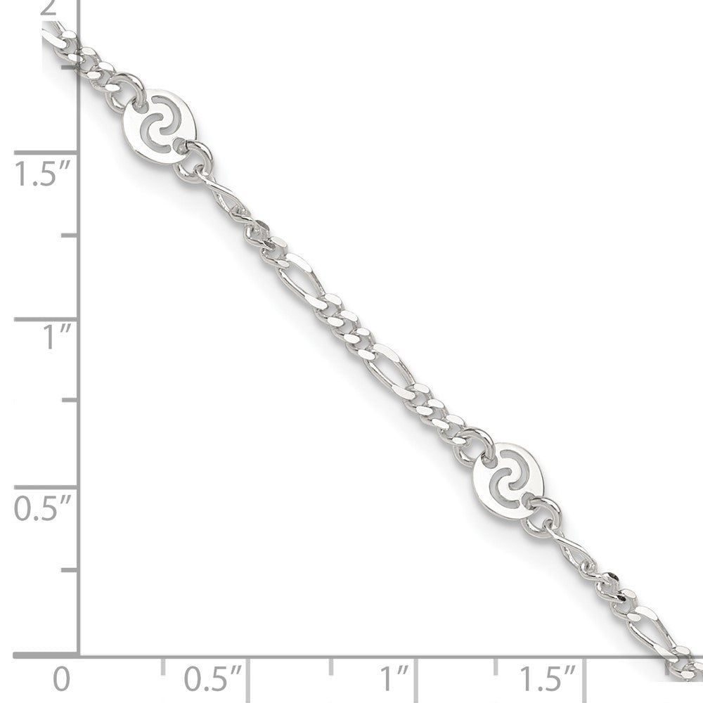 Sterlingsilber Poliert Wirbel Plättchen 9 Zoll Plus 1 Zoll Verlängerung. Fußkettchen