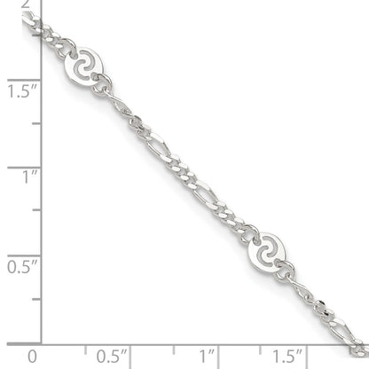 Sterlingsilber Poliert Wirbel Plättchen 9 Zoll Plus 1 Zoll Verlängerung. Fußkettchen