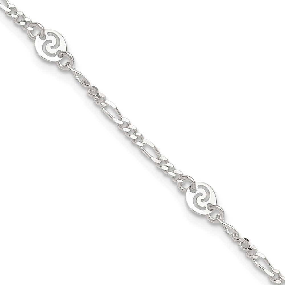 Sterlingsilber Poliert Wirbel Plättchen 9 Zoll Plus 1 Zoll Verlängerung. Fußkettchen