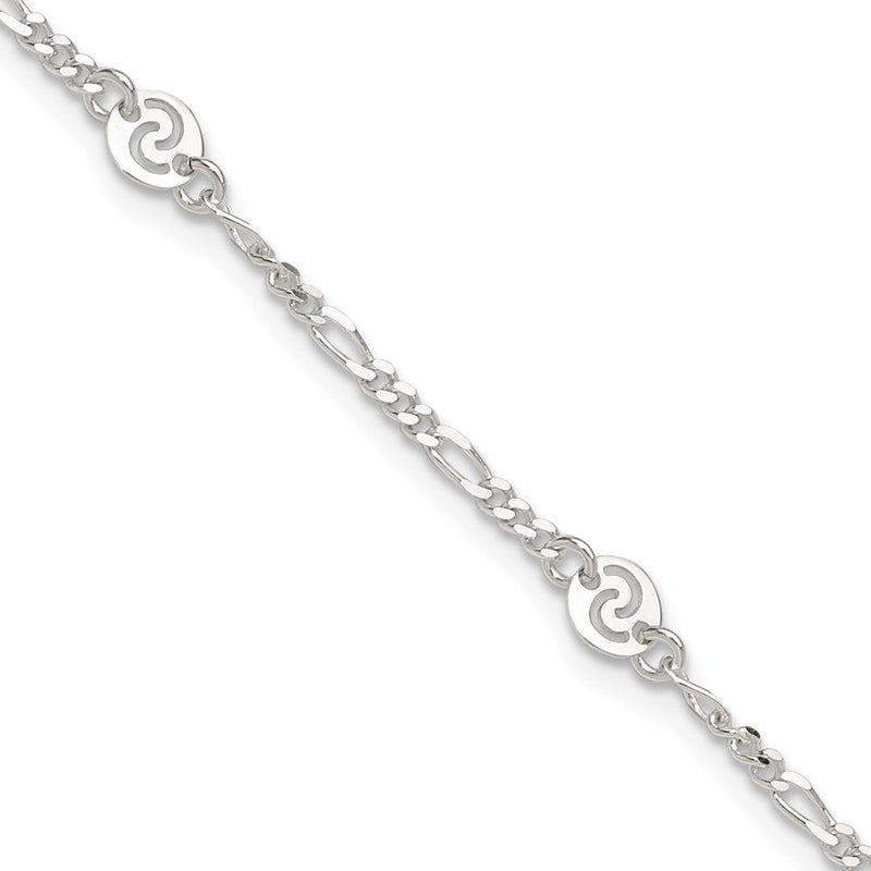 Sterlingsilber Poliert Wirbel Plättchen 9 Zoll Plus 1 Zoll Verlängerung. Fußkettchen