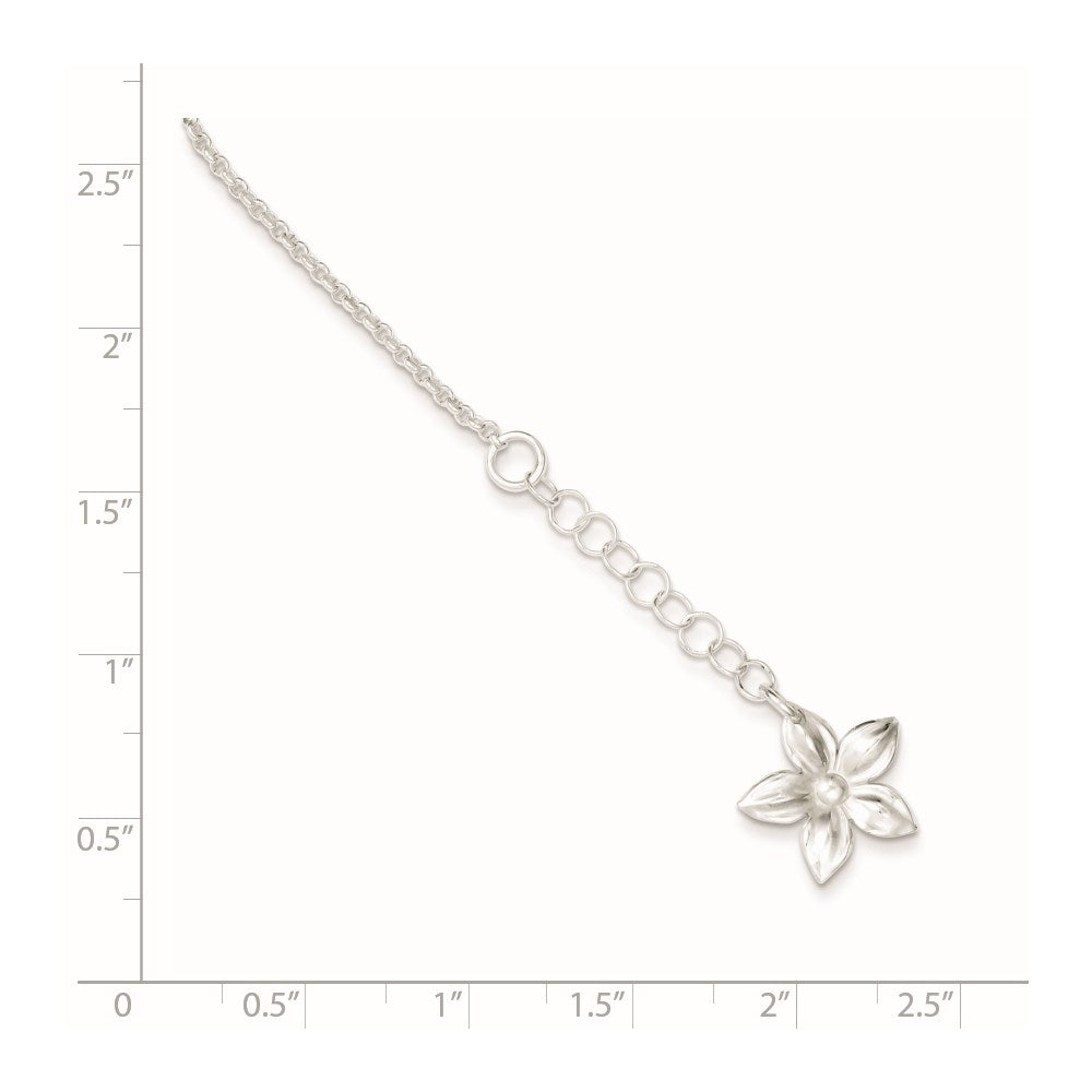 Sterlingsilber Poliert Blume 9 Zoll Plus 1 Zoll Verlängerung. Fußkettchen