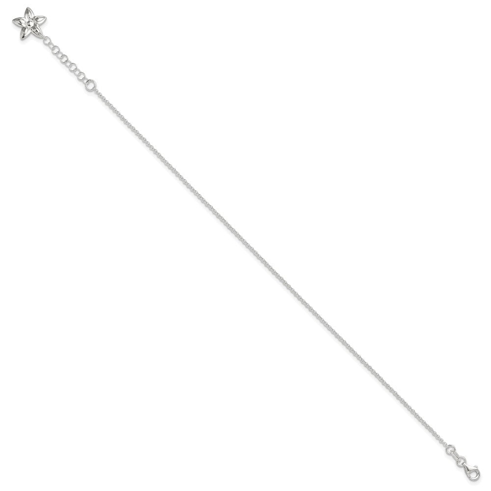 Sterlingsilber Poliert Blume 9 Zoll Plus 1 Zoll Verlängerung. Fußkettchen