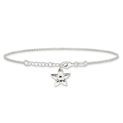 Sterlingsilber Poliert Blume 9 Zoll Plus 1 Zoll Verlängerung. Fußkettchen