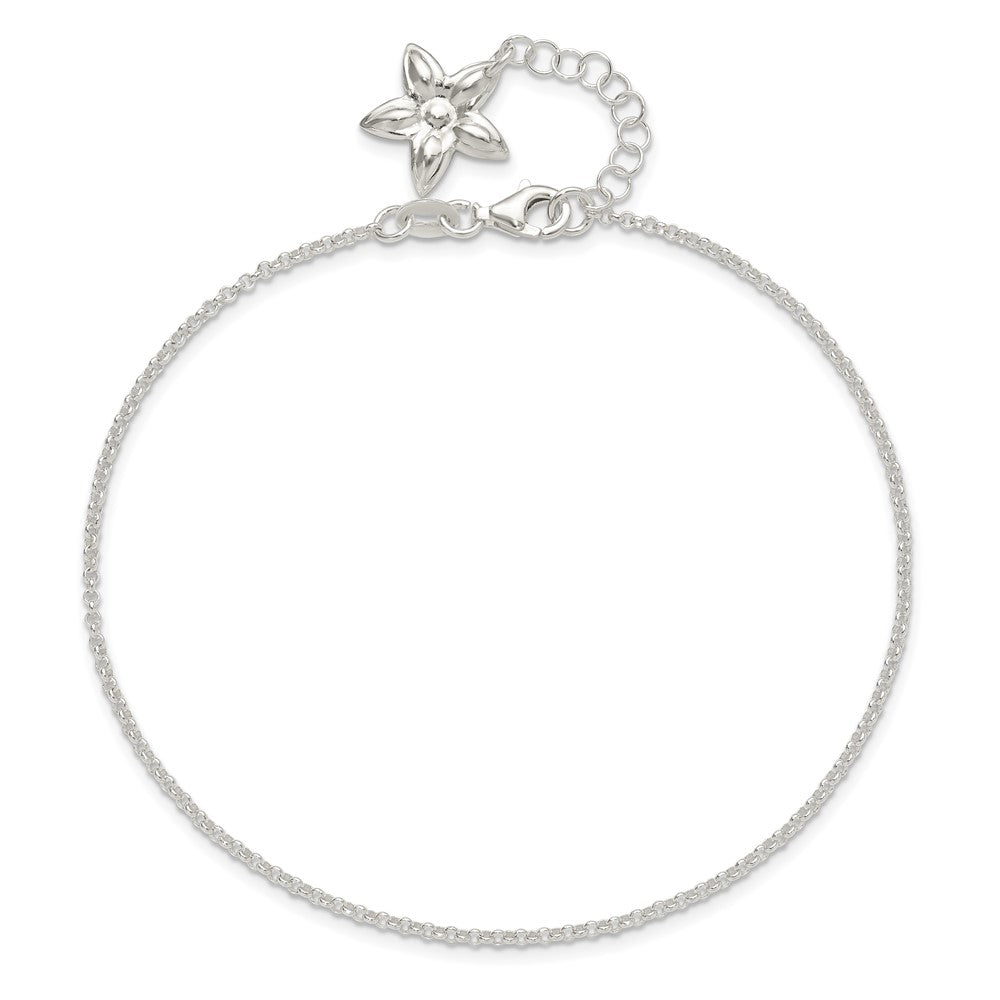 Sterlingsilber Poliert Blume 9 Zoll Plus 1 Zoll Verlängerung. Fußkettchen