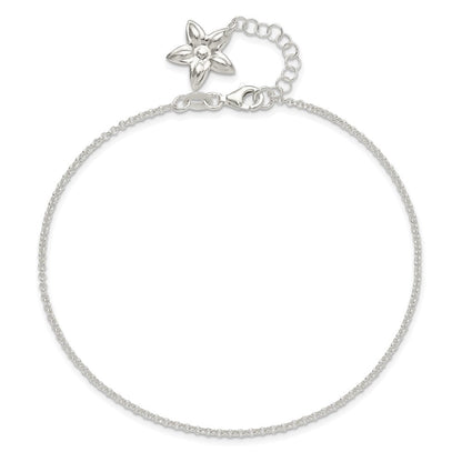 Sterlingsilber Poliert Blume 9 Zoll Plus 1 Zoll Verlängerung. Fußkettchen