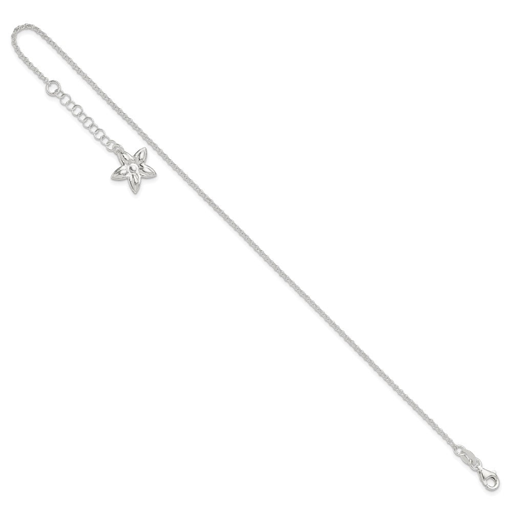 Sterlingsilber Poliert Blume 9 Zoll Plus 1 Zoll Verlängerung. Fußkettchen