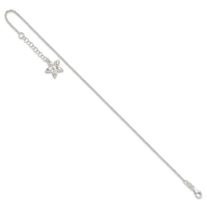 Sterlingsilber Poliert Blume 9 Zoll Plus 1 Zoll Verlängerung. Fußkettchen
