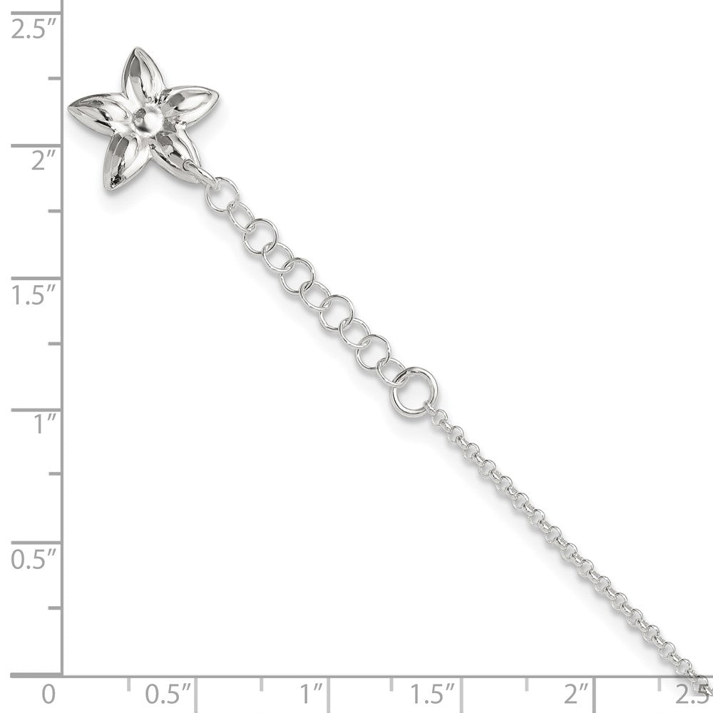 Sterlingsilber Poliert Blume 9 Zoll Plus 1 Zoll Verlängerung. Fußkettchen