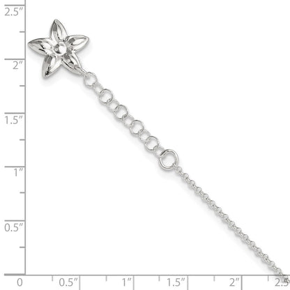Sterlingsilber Poliert Blume 9 Zoll Plus 1 Zoll Verlängerung. Fußkettchen