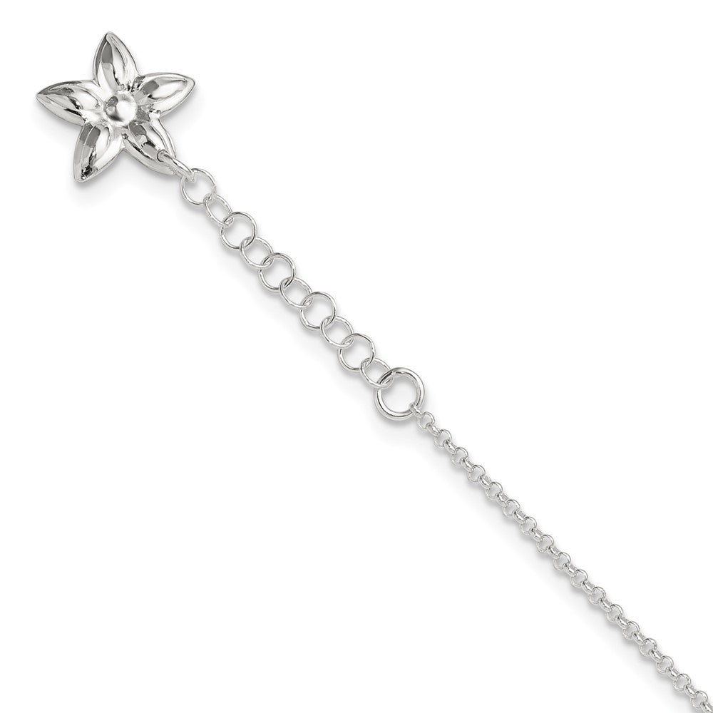 Sterlingsilber Poliert Blume 9 Zoll Plus 1 Zoll Verlängerung. Fußkettchen