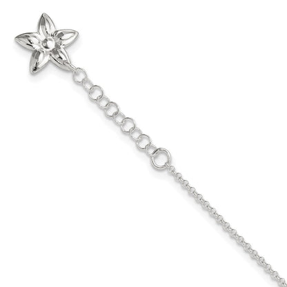 Sterlingsilber Poliert Blume 9 Zoll Plus 1 Zoll Verlängerung. Fußkettchen