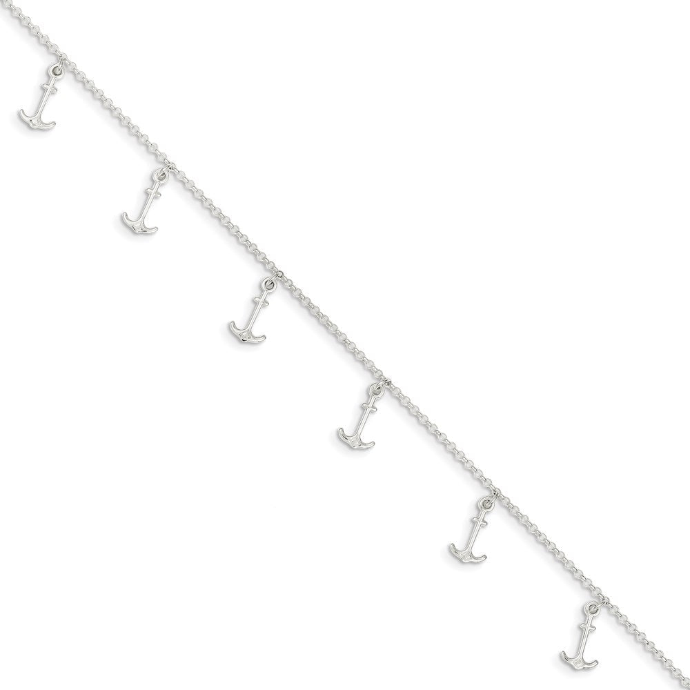 Sterlingsilber Poliert Anchors 9 Zoll Plus 1 Zoll Verlängerung. Fußkettchen