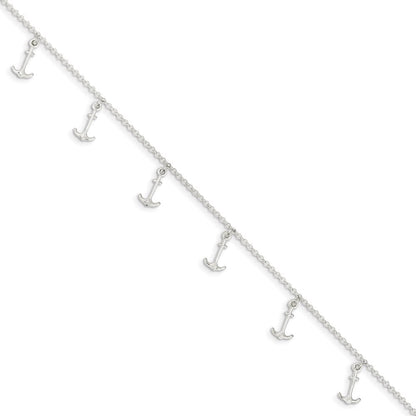 Sterlingsilber Poliert Anchors 9 Zoll Plus 1 Zoll Verlängerung. Fußkettchen