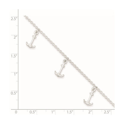 Sterlingsilber Poliert Anchors 9 Zoll Plus 1 Zoll Verlängerung. Fußkettchen