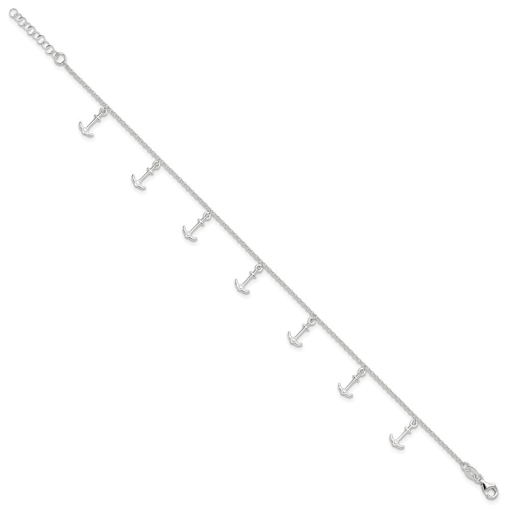 Sterlingsilber Poliert Anchors 9 Zoll Plus 1 Zoll Verlängerung. Fußkettchen