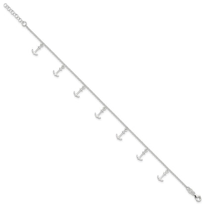 Sterlingsilber Poliert Anchors 9 Zoll Plus 1 Zoll Verlängerung. Fußkettchen
