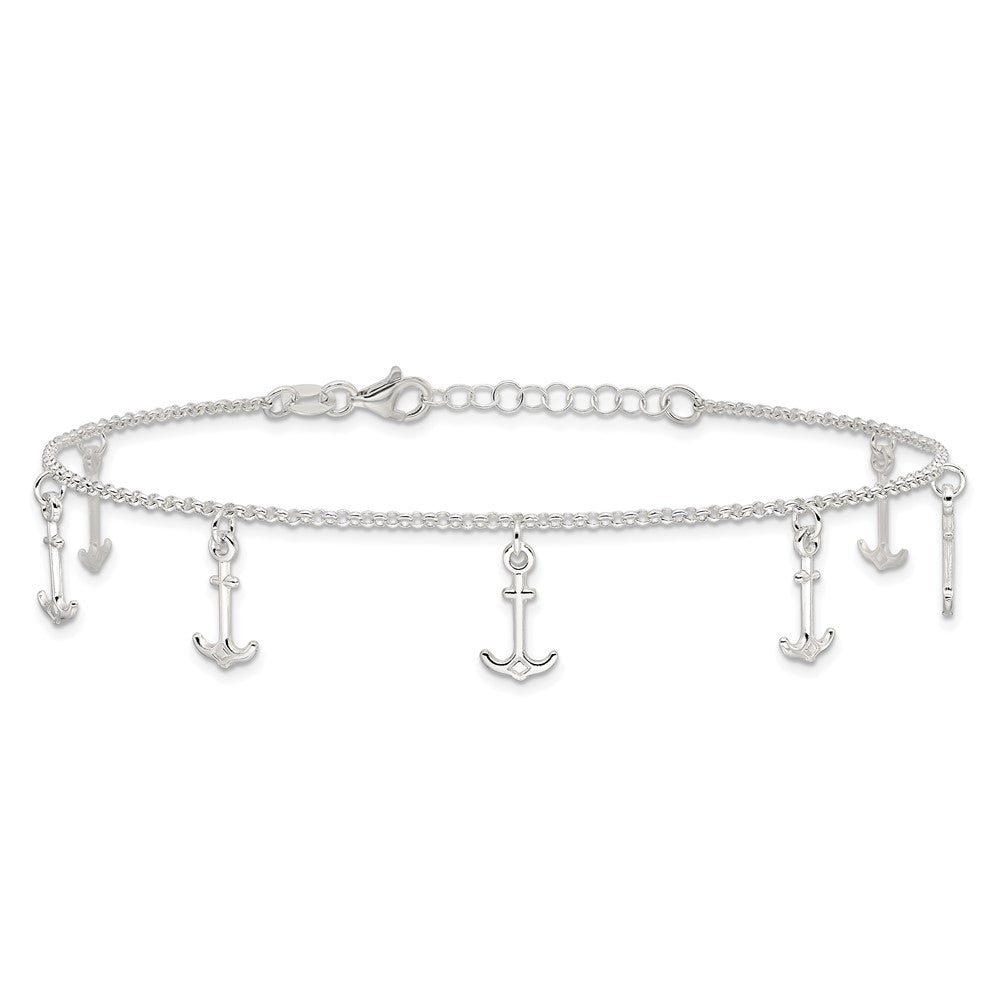 Sterlingsilber Poliert Anchors 9 Zoll Plus 1 Zoll Verlängerung. Fußkettchen