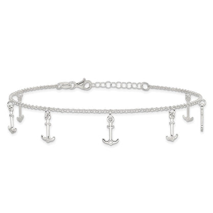 Sterlingsilber Poliert Anchors 9 Zoll Plus 1 Zoll Verlängerung. Fußkettchen