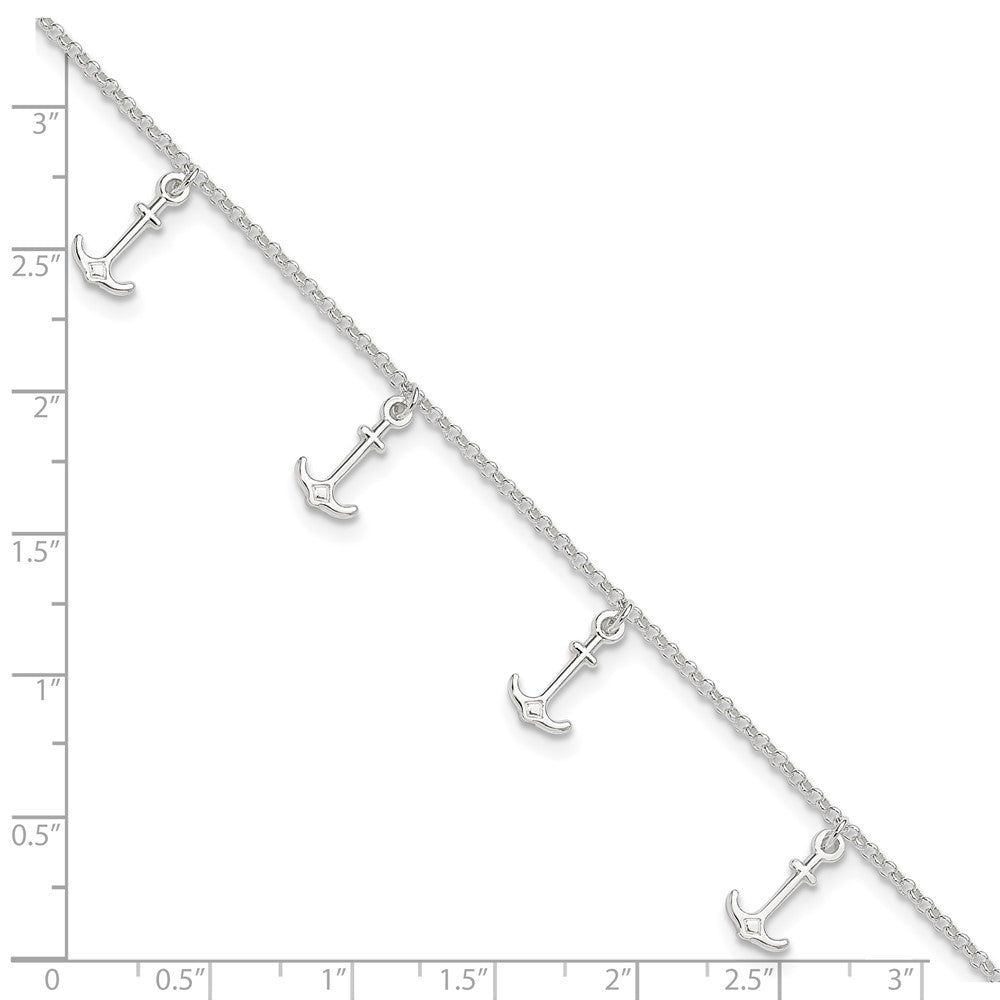 Sterlingsilber Poliert Anchors 9 Zoll Plus 1 Zoll Verlängerung. Fußkettchen