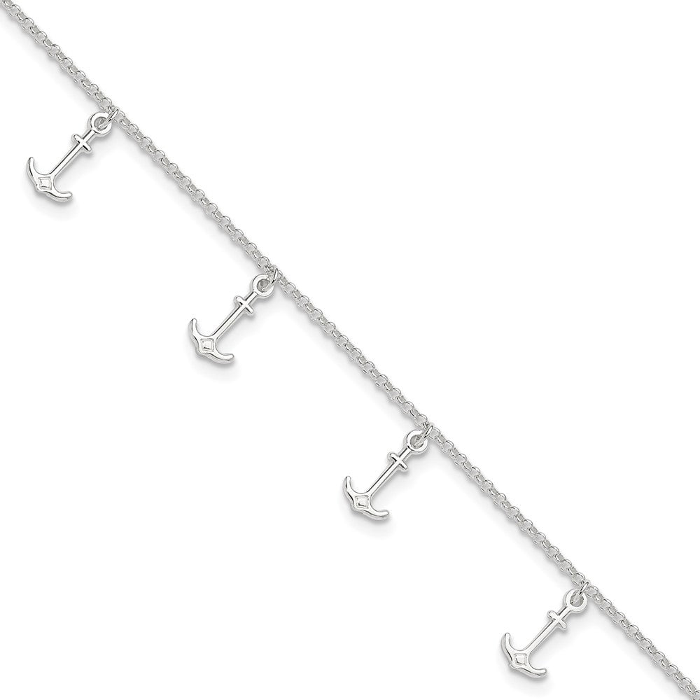 Sterlingsilber Poliert Anchors 9 Zoll Plus 1 Zoll Verlängerung. Fußkettchen