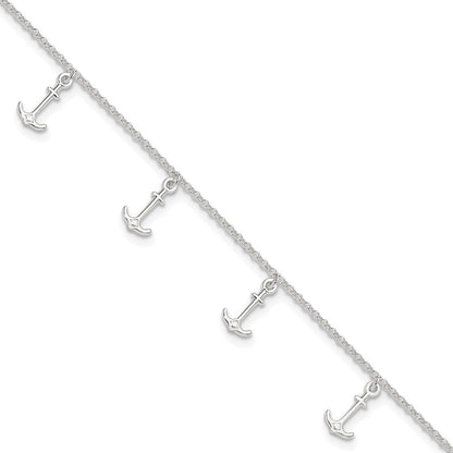 Sterlingsilber Poliert Anchors 9 Zoll Plus 1 Zoll Verlängerung. Fußkettchen