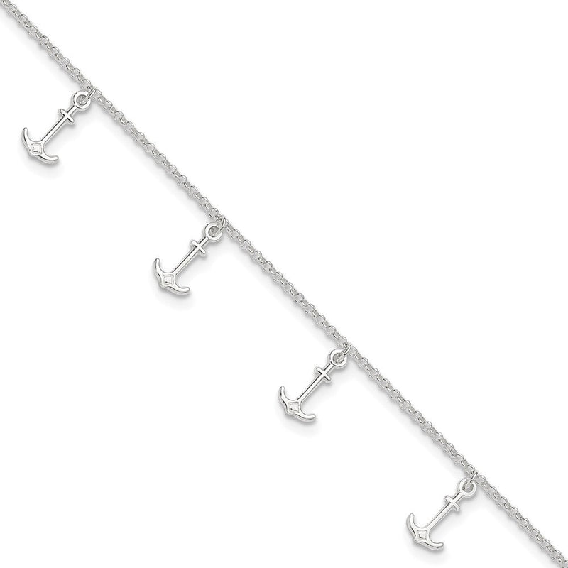 Sterlingsilber Poliert Anchors 9 Zoll Plus 1 Zoll Verlängerung. Fußkettchen