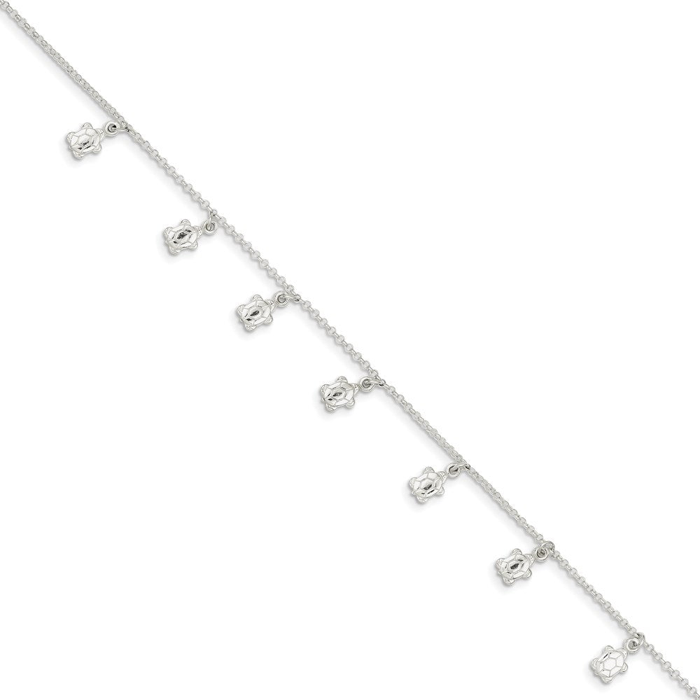 Sterlingsilber Poliert Schildkröte 9 Zoll Plus 1 Zoll Verlängerung. Fußkettchen
