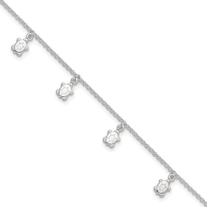 Sterlingsilber Poliert Schildkröte 9 Zoll Plus 1 Zoll Verlängerung. Fußkettchen