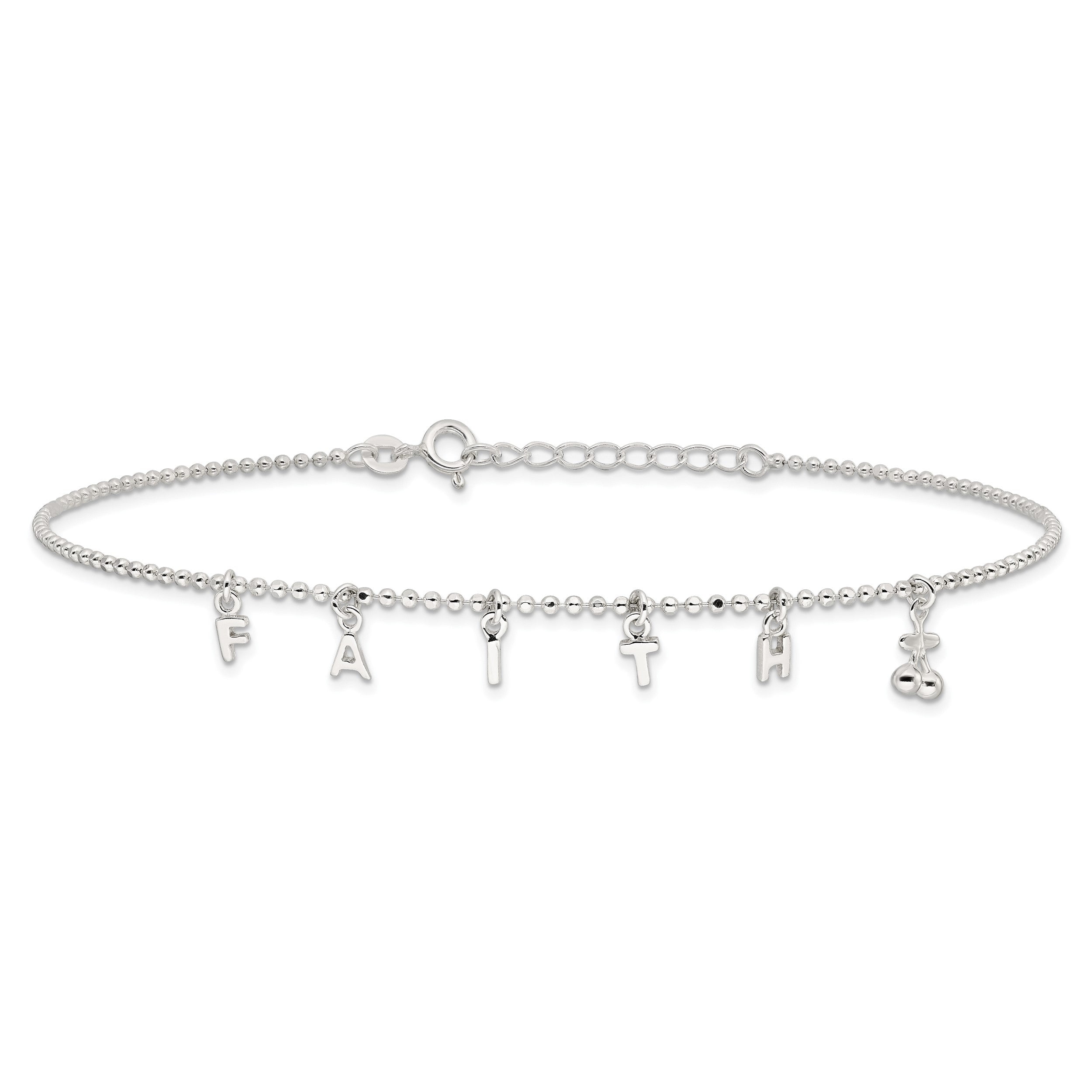 Sterlingsilber Glaube 10 Zoll Plus 1 Zoll Verlängerung. Fußkettchen