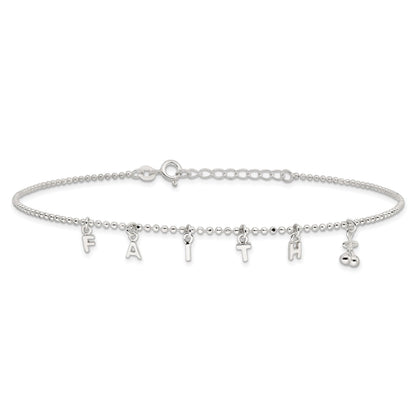 Sterlingsilber Glaube 10 Zoll Plus 1 Zoll Verlängerung. Fußkettchen