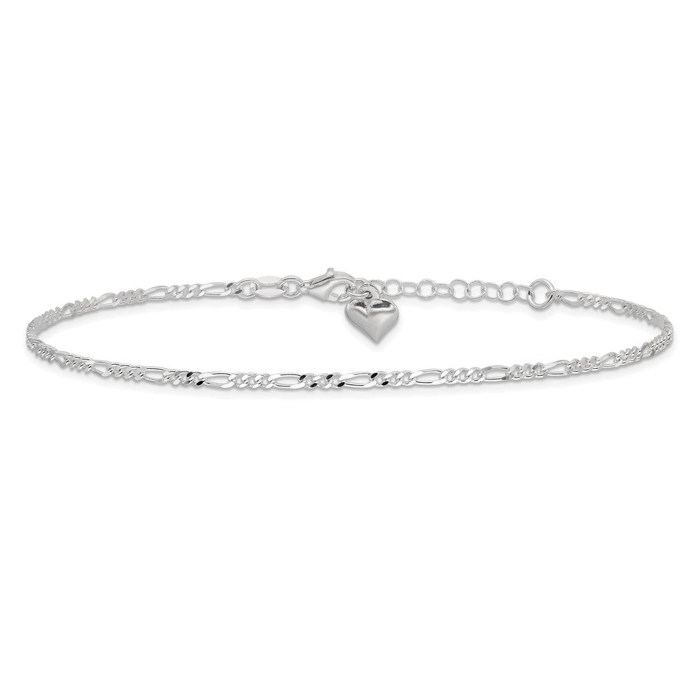 Sterlingsilber Poliert Herz 9 Zoll Plus 1 Zoll Verlängerung. Fußkettchen