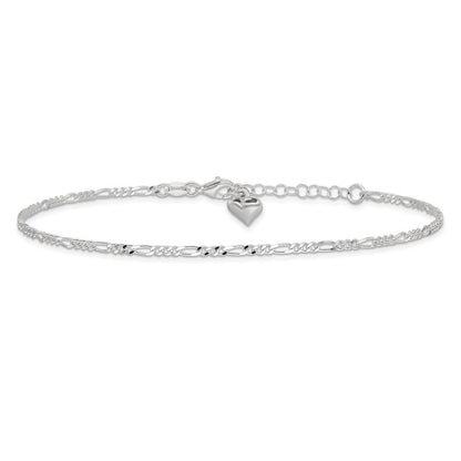 Sterlingsilber Poliert Herz 9 Zoll Plus 1 Zoll Verlängerung. Fußkettchen