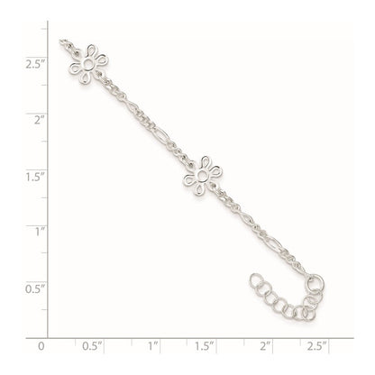 Sterlingsilber Poliert Blume 9 Zoll Plus 1 Zoll Verlängerung. Fußkettchen
