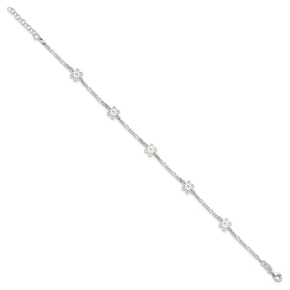 Sterlingsilber Poliert Blume 9 Zoll Plus 1 Zoll Verlängerung. Fußkettchen