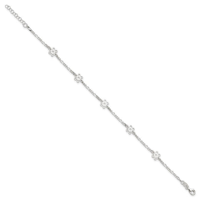 Sterlingsilber Poliert Blume 9 Zoll Plus 1 Zoll Verlängerung. Fußkettchen