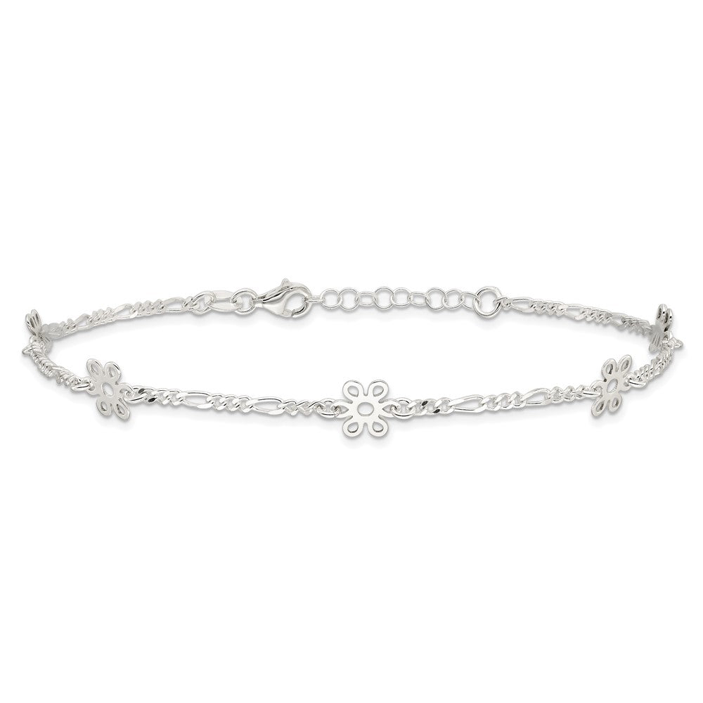 Sterlingsilber Poliert Blume 9 Zoll Plus 1 Zoll Verlängerung. Fußkettchen