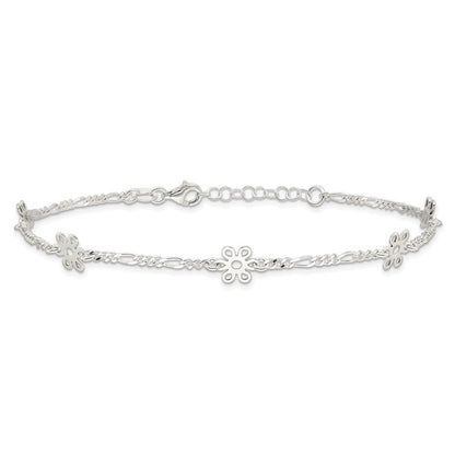 Sterlingsilber Poliert Blume 9 Zoll Plus 1 Zoll Verlängerung. Fußkettchen