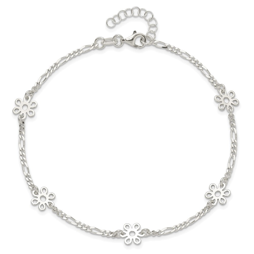 Sterlingsilber Poliert Blume 9 Zoll Plus 1 Zoll Verlängerung. Fußkettchen