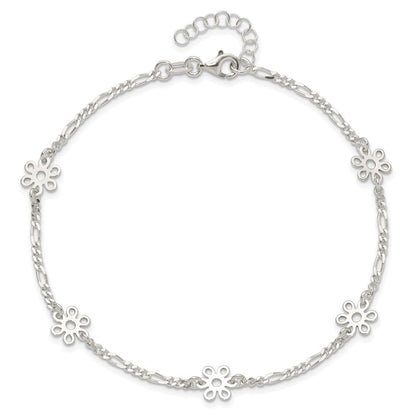 Sterlingsilber Poliert Blume 9 Zoll Plus 1 Zoll Verlängerung. Fußkettchen