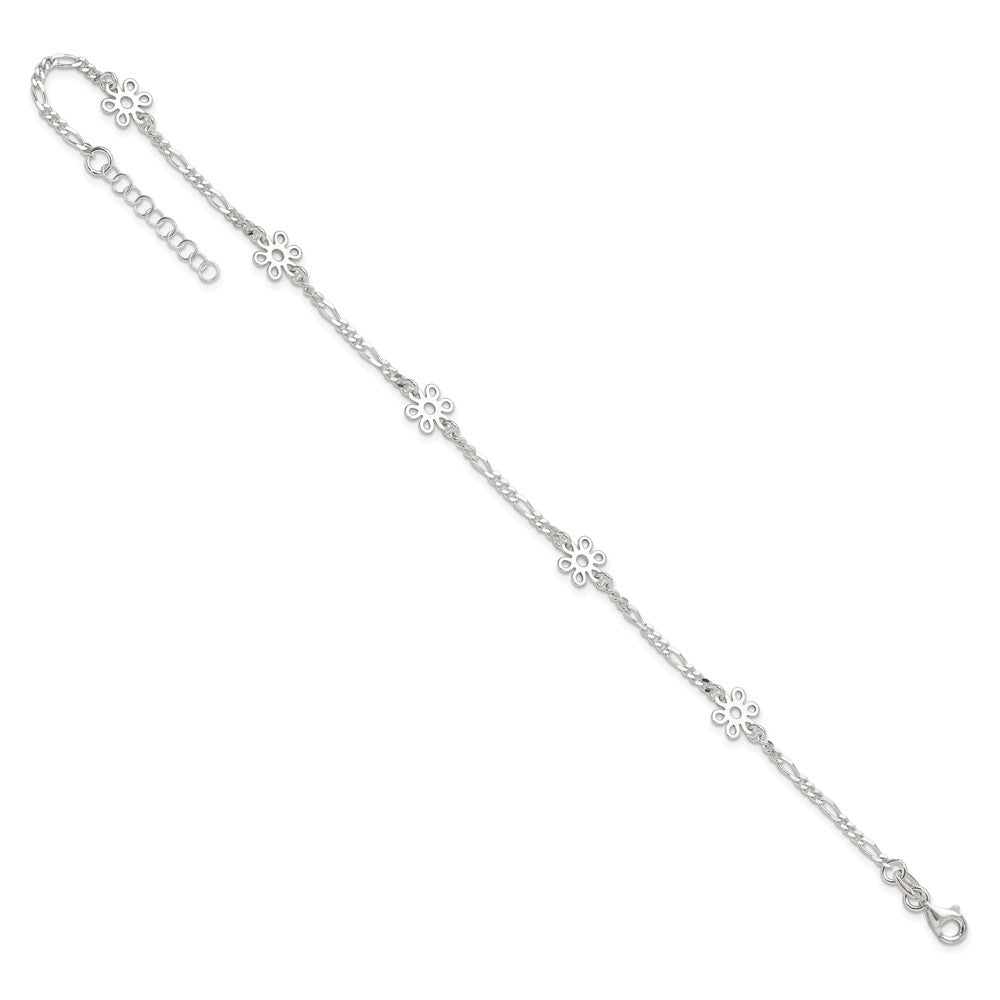 Sterlingsilber Poliert Blume 9 Zoll Plus 1 Zoll Verlängerung. Fußkettchen