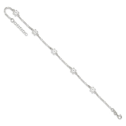 Sterlingsilber Poliert Blume 9 Zoll Plus 1 Zoll Verlängerung. Fußkettchen