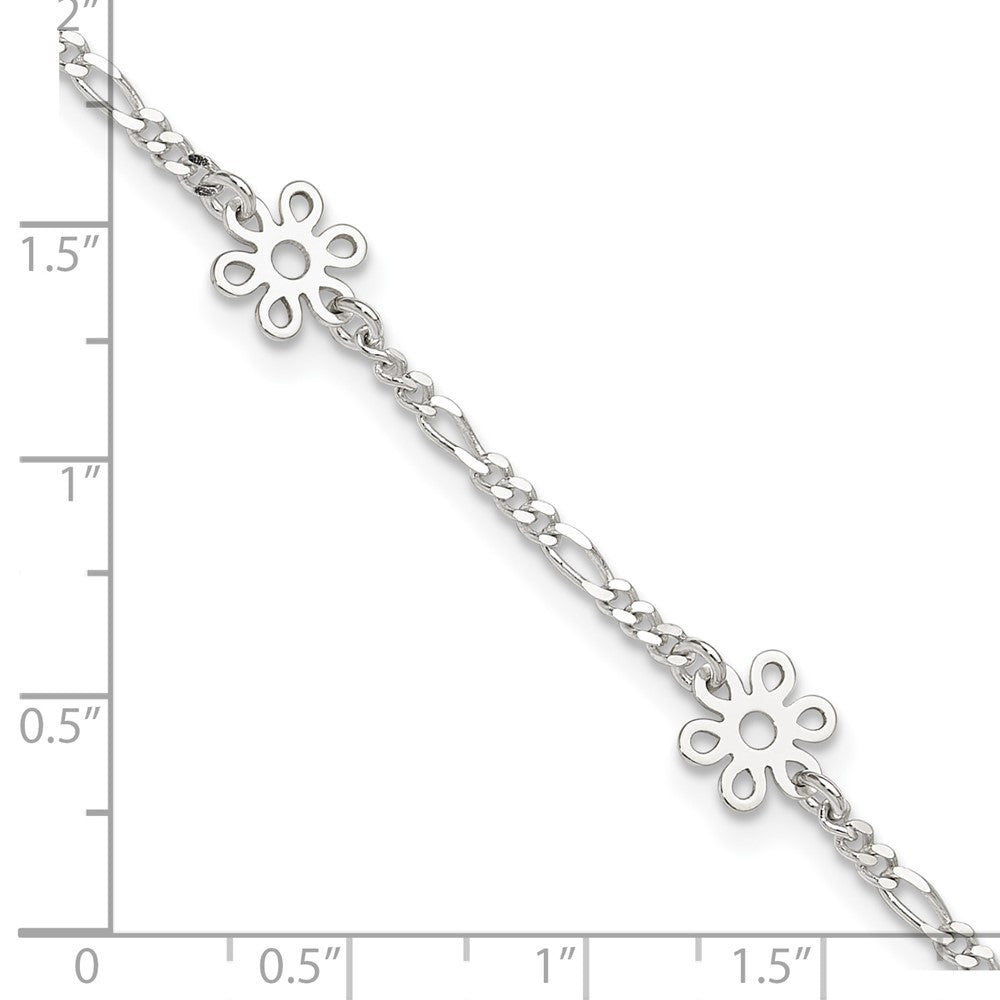 Sterlingsilber Poliert Blume 9 Zoll Plus 1 Zoll Verlängerung. Fußkettchen