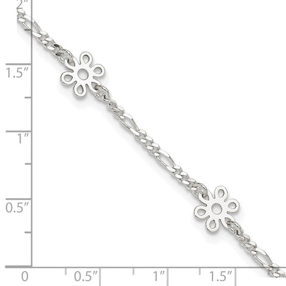 Sterlingsilber Poliert Blume 9 Zoll Plus 1 Zoll Verlängerung. Fußkettchen