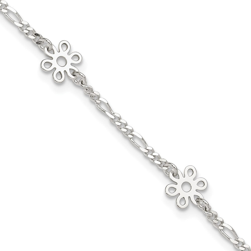 Sterlingsilber Poliert Blume 9 Zoll Plus 1 Zoll Verlängerung. Fußkettchen