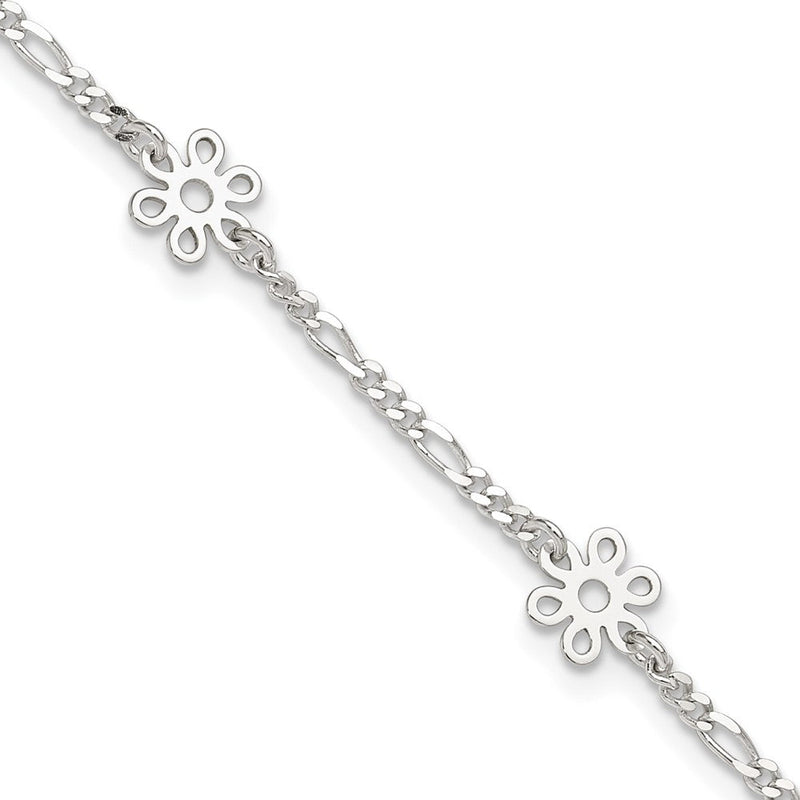 Sterlingsilber Poliert Blume 9 Zoll Plus 1 Zoll Verlängerung. Fußkettchen