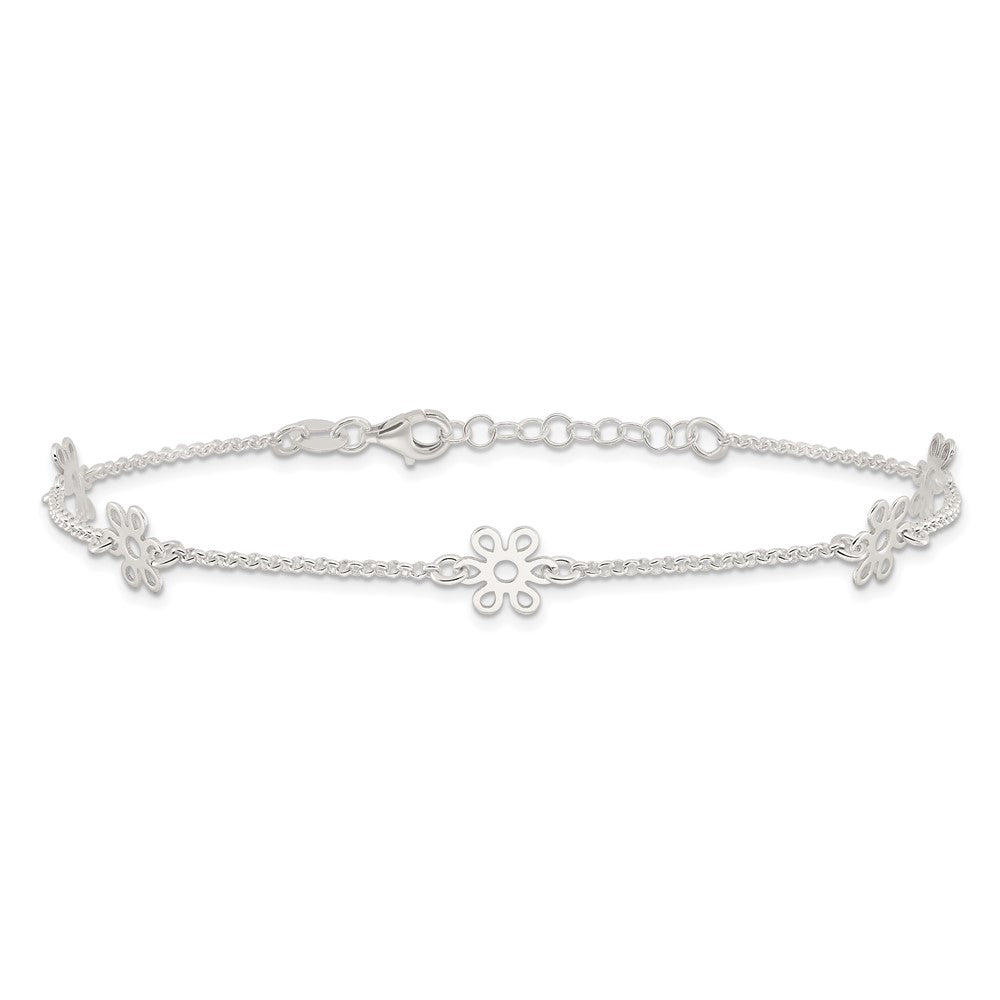 Sterlingsilber Poliert Blume 9 Zoll Plus 1 Zoll Verlängerung. Fußkettchen
